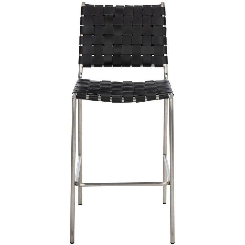 Saddle Style Black Leather Counter Stool with Silver Metal Base