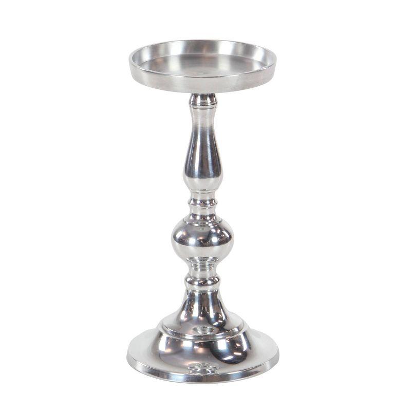 Elegant Trio Silver Aluminum Pillar Candle Holders - 16", 13", 10" Heights