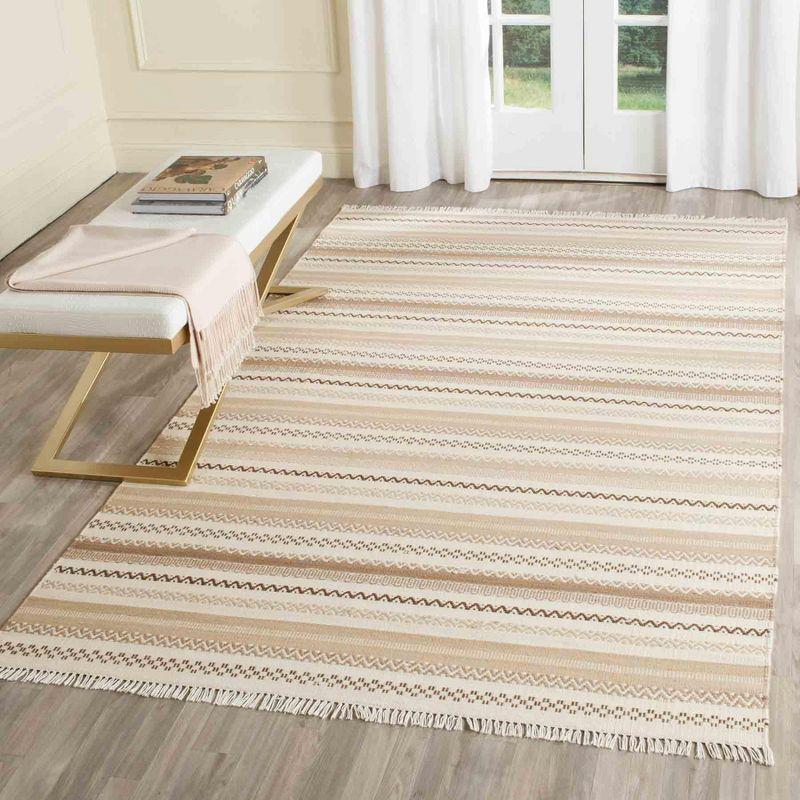 Beige and Brown Flat Woven Wool Cotton Area Rug 4' x 6'