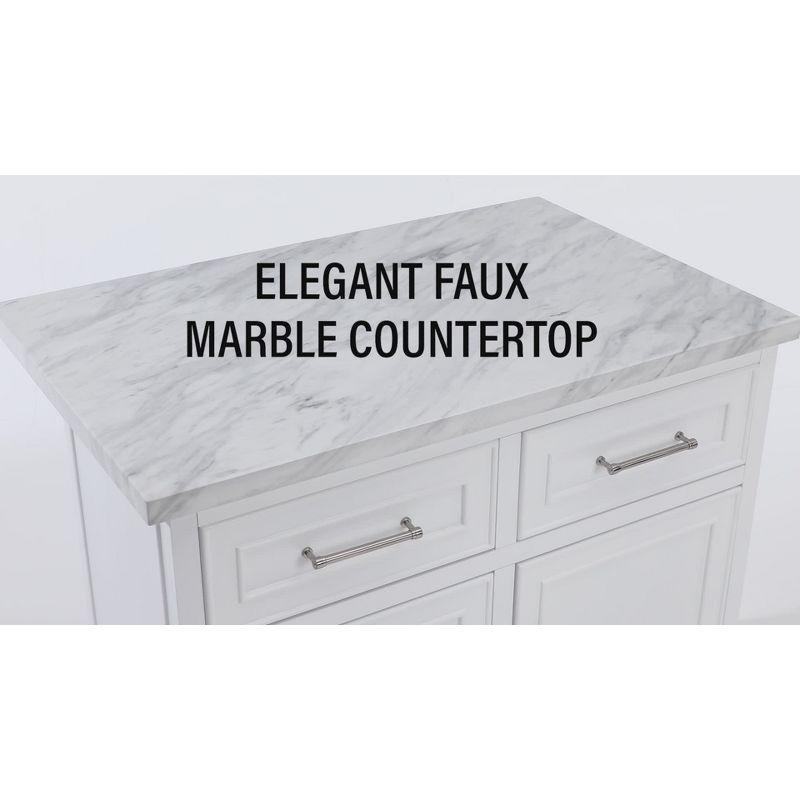 Crosley Cutler Faux Marble Top Kitchen Island White/White Marble: Traditional Style Cart with Adjustable Shelves, Storage