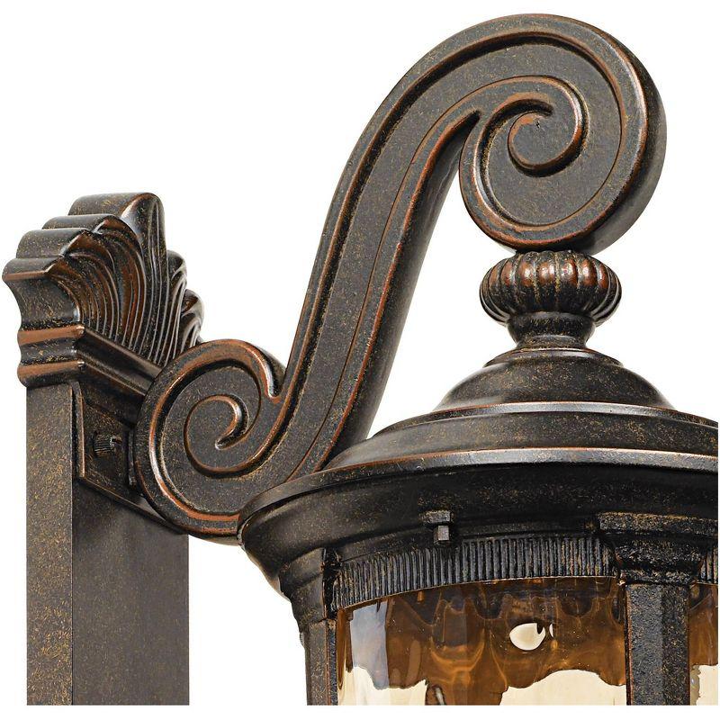 John Timberland Bellagio Vintage Rustic Outdoor Wall Light Fixture Veranda Bronze Dual Scroll Arm 24" Champagne Hammered Glass for Post Exterior Barn