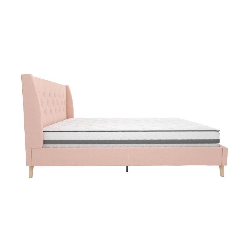 Full Pink Linen Tufted Upholstered Bed with Slats