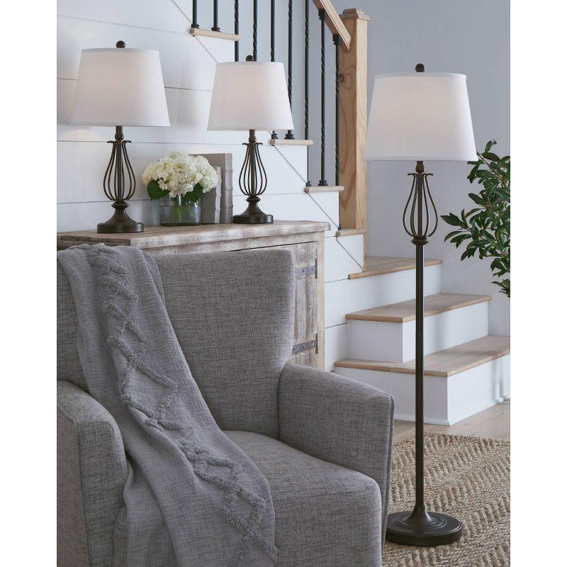 Signature Design by Ashley Brycestone Floor Lamp with 2 Table Lamps Brown/Beige: Metallic Base, 3-Way Switch, UL Listed