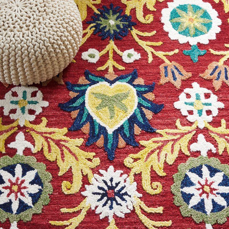 Blossom Red and Yellow Wool Hand-Tufted Area Rug