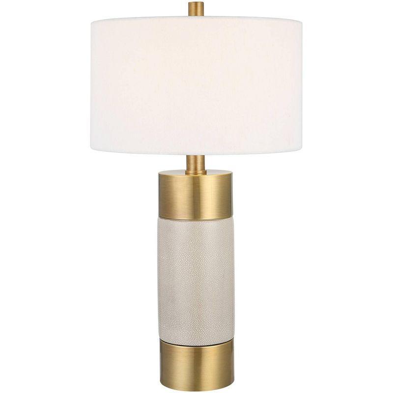 Ivory and Brass Ceramic Table Lamp with Drum Shade