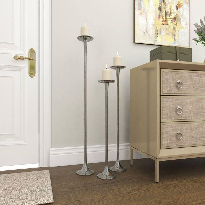 Set of 3 Metallic Aluminum Candle Holders Silver - Olivia & May: Oversized Pillar, Modern Style, Indoor Use