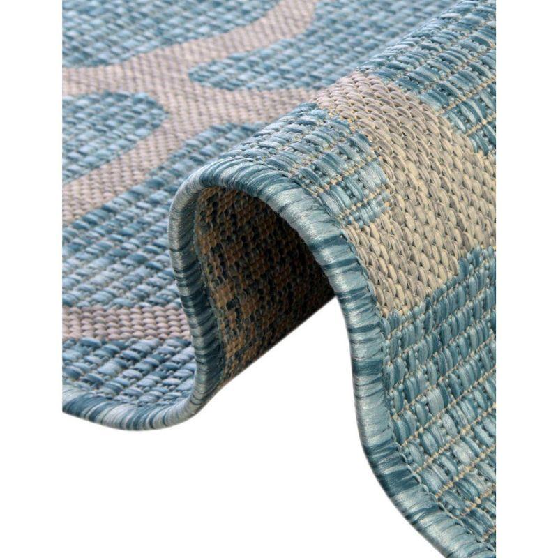 Aqua Blue Abstract Low Pile Indoor/Outdoor Area Rug