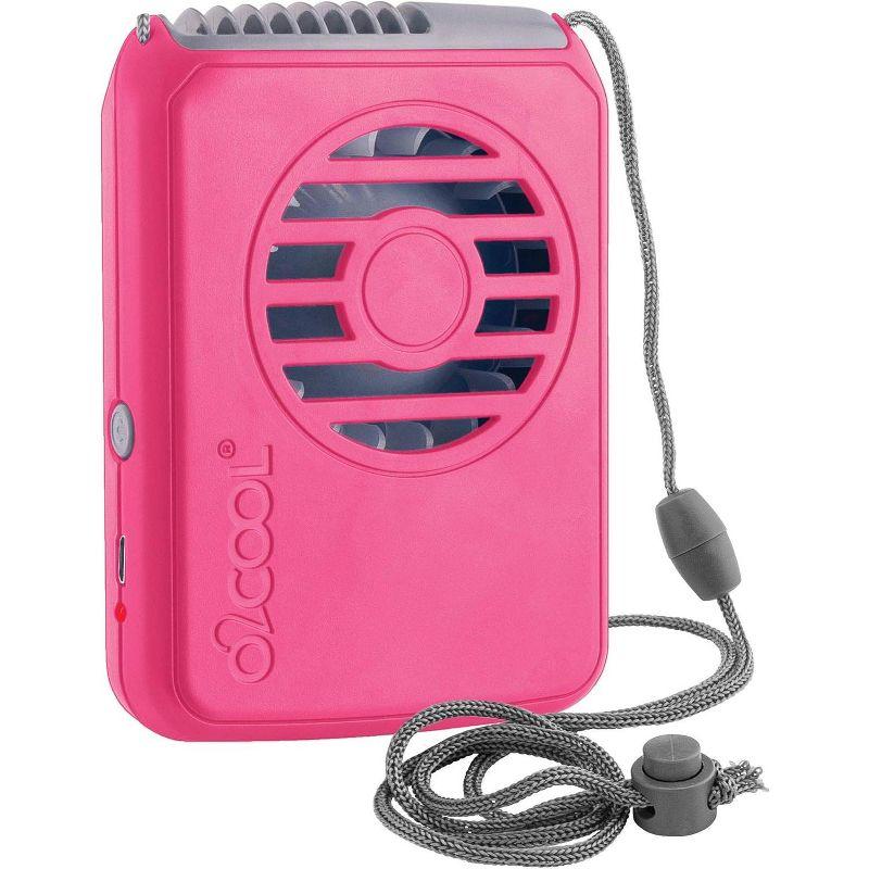O2COOL Personal Travel Rechargeable Battery Powered Neck Cooling Fan (Raspberry)