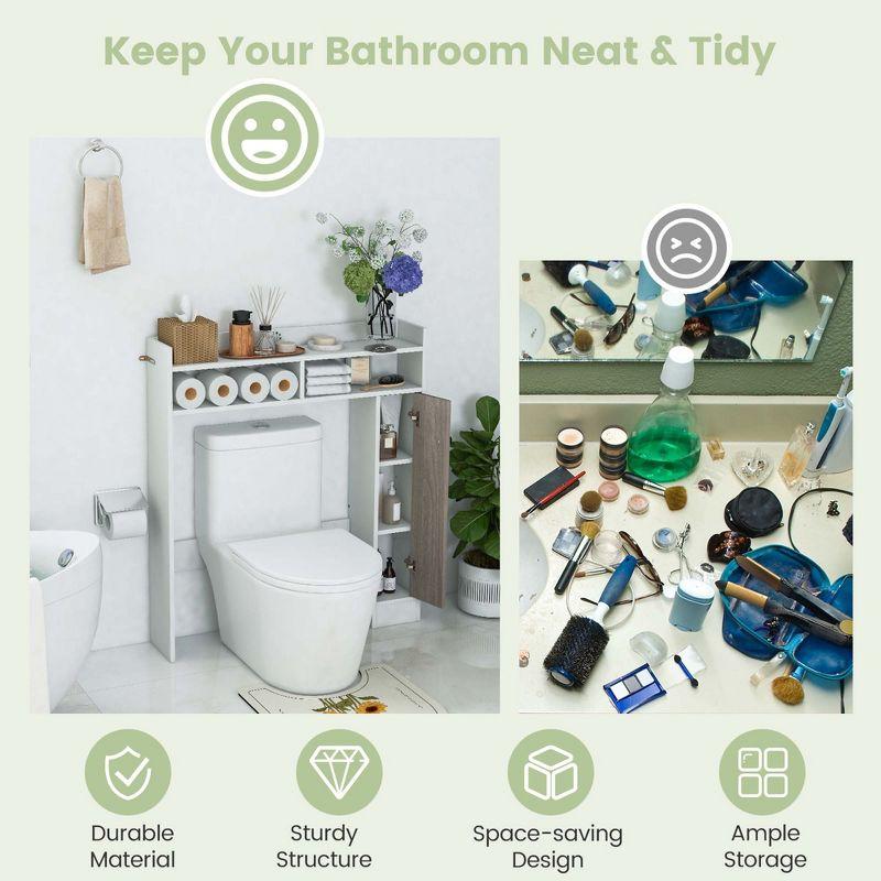 Costway Over the Toilet Bathroom Cabinet Floor Storage Organizer with Adjustable Shelves White
