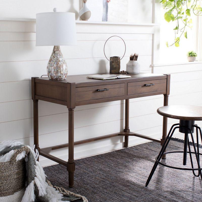 Filbert Traditional Carved Brown Wood Writing Desk with Drawers