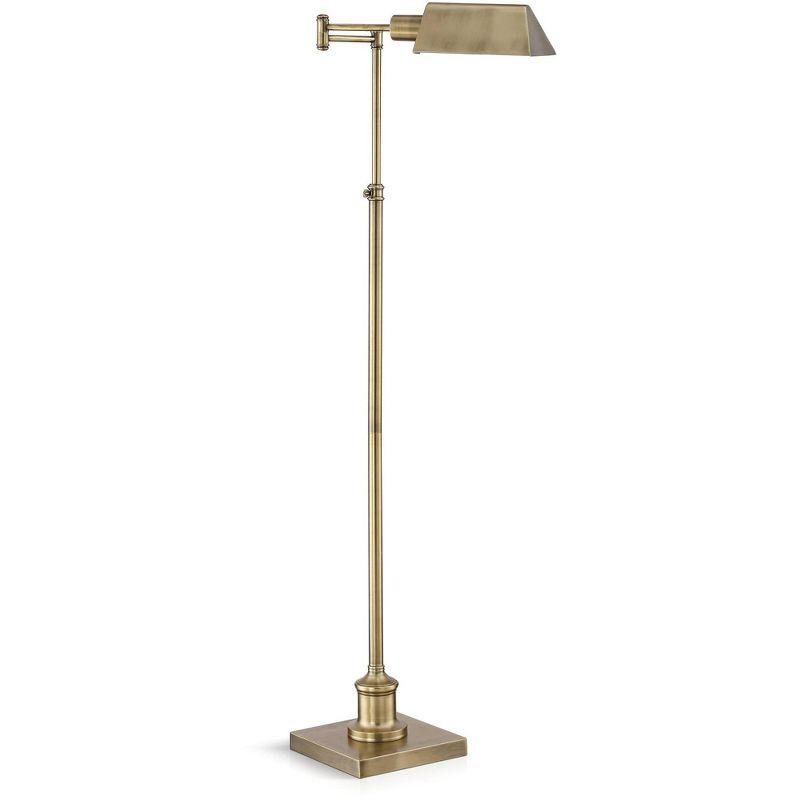 Regency Hill Jenson Traditional Pharmacy Swing Arm Floor Lamp 54" Tall Adjustable Aged Brass Metal Shade for Living Room Reading Bedroom Office