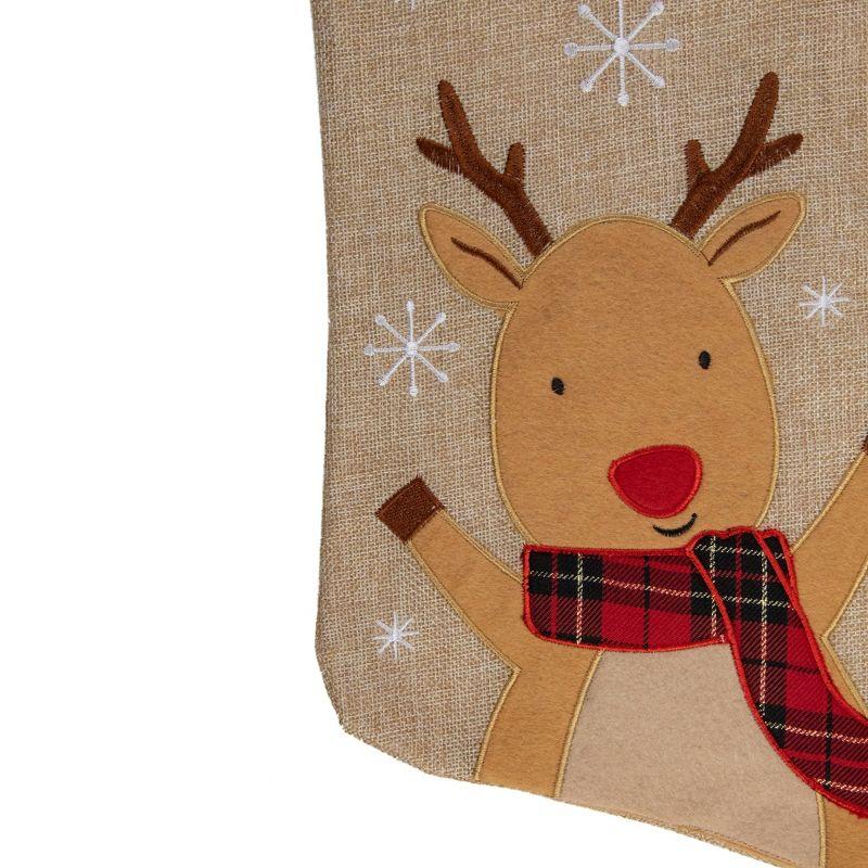 Northlight 19" Burlap Plaid Whimsical Reindeer Waiving Christmas Stocking