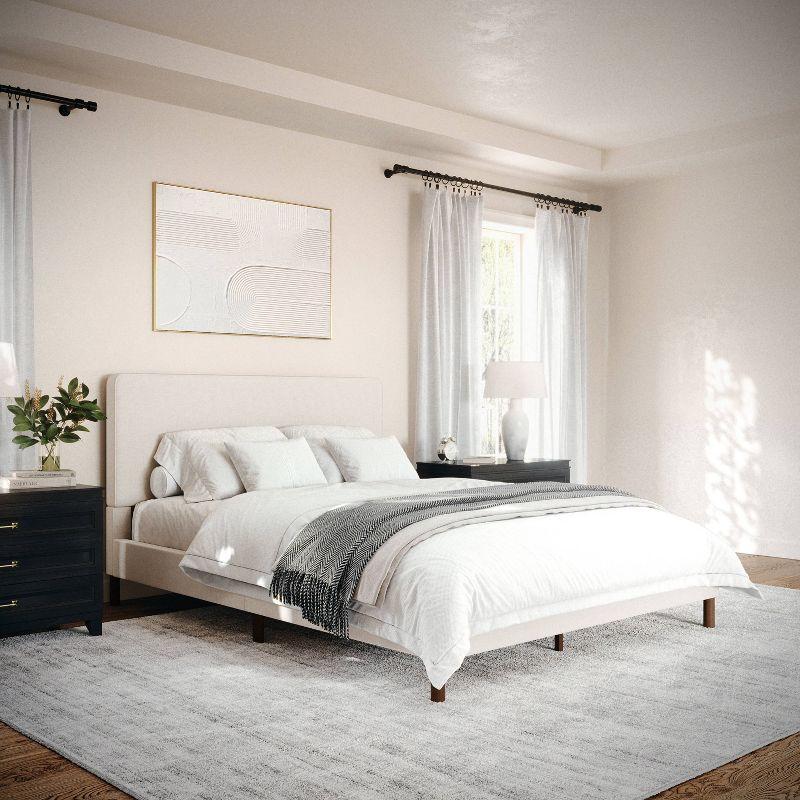 Martha Stewart Britta Upholstered Platform Bed With Piped Detail Headboard