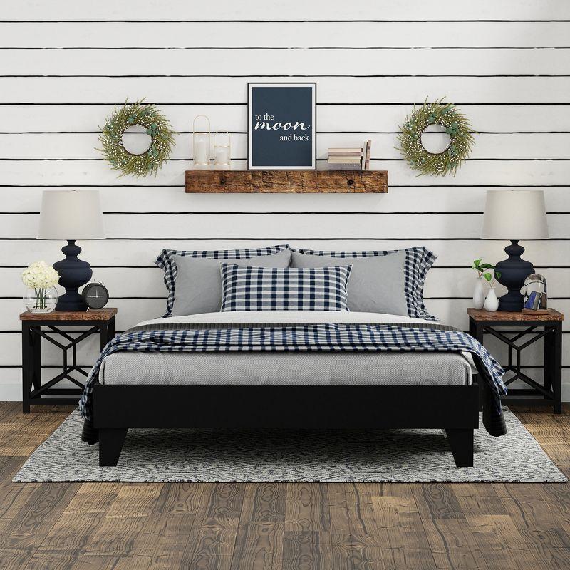 Classic Modern Pine King Platform Bed with Wood Headboard