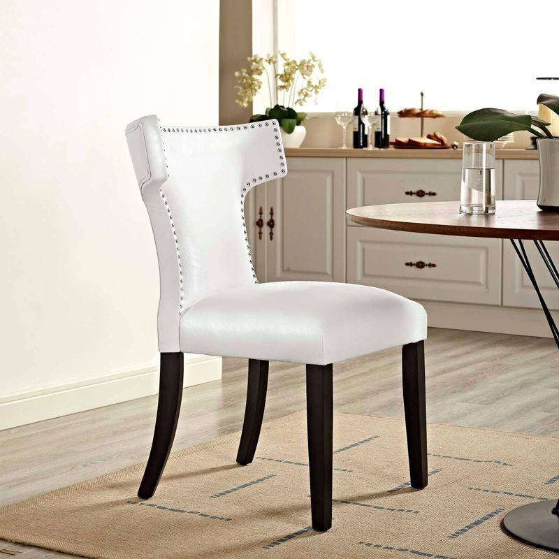 Elegant White Faux Leather Hourglass Dining Chair with Nailhead Trim