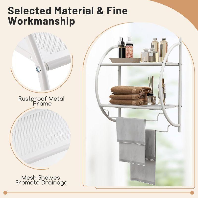 Tangkula Wall Mount 2 Tier Bathroom Shelf with Bars Chrome Bathroom Shelf Home Toilet Double Layer Shelf Rustproof Chrome Shelf White