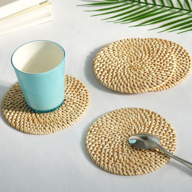 Set of 4 Natural Woven Rattan Round Placemats