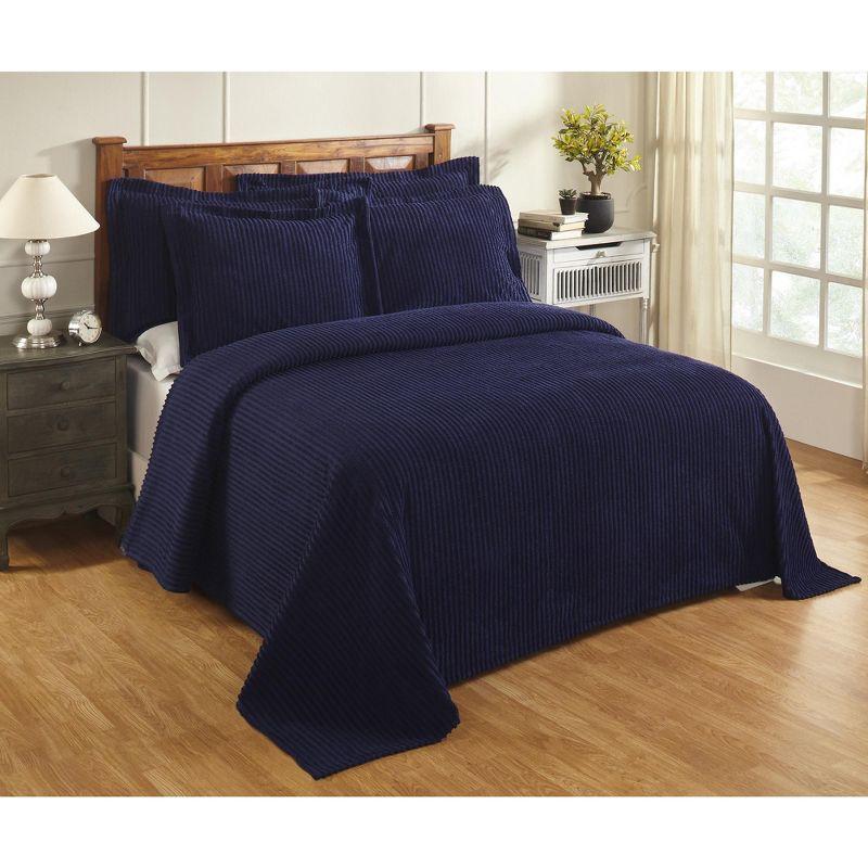 Navy Full Cotton Chenille Bedspread Set with Shams