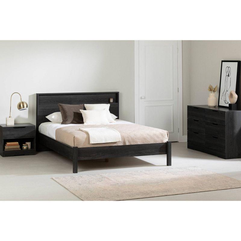 Minimalist Gray Oak Queen Platform Bed with Headboard