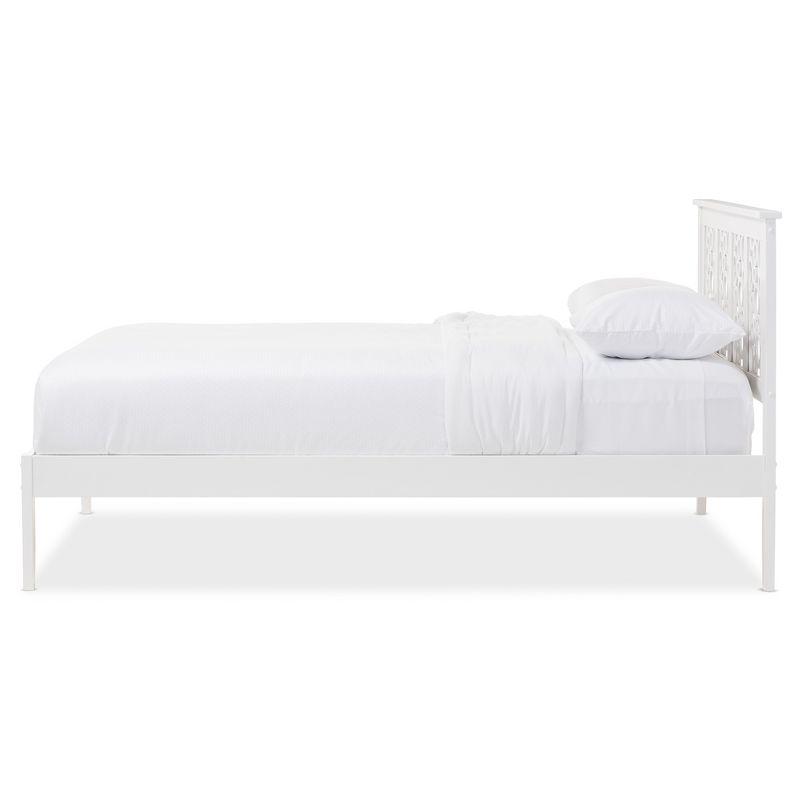 Celine Geometric White Solid Rubberwood Queen Platform Bed with Airy Headboard