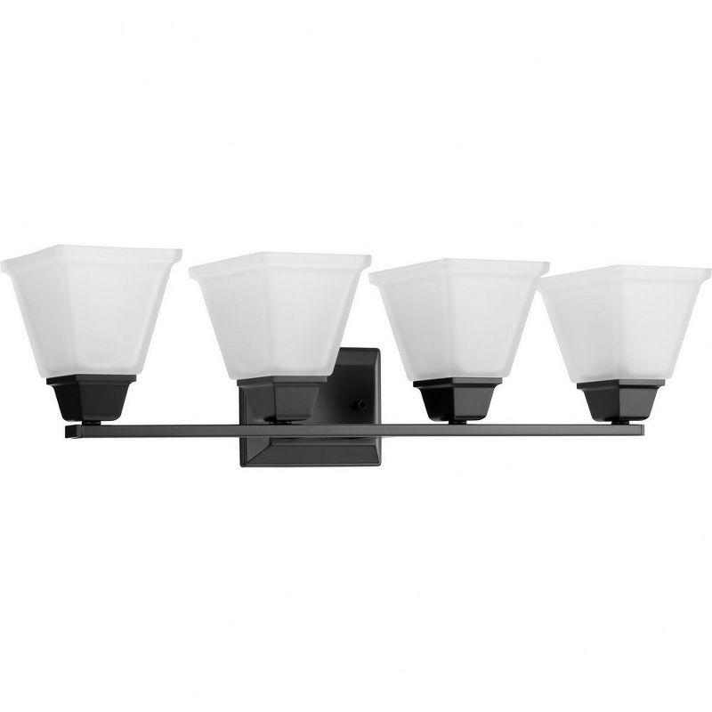 Progress Lighting Clifton Heights 4-Light Bath Vanity Fixture, Matte Black, Etched Square Glass Shade