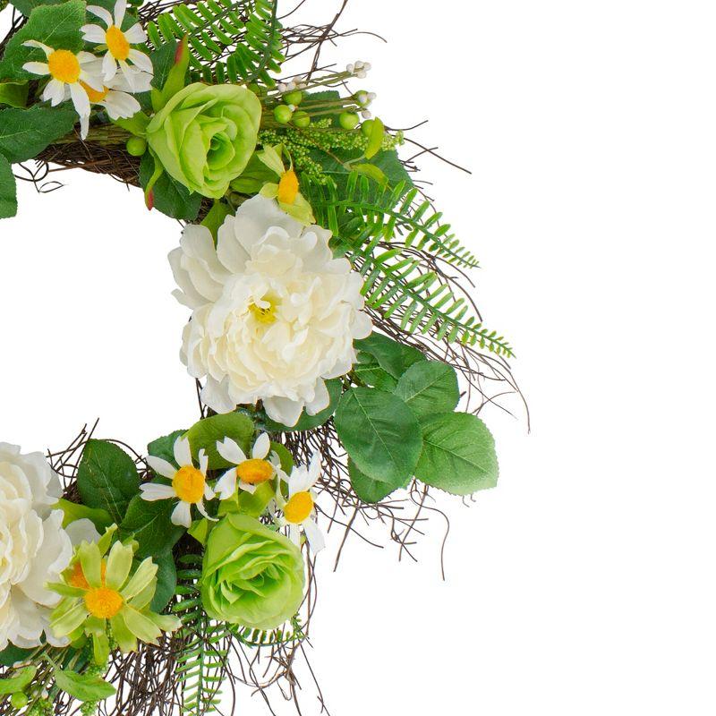 Springtime Elegance 22-inch Green and White Floral Grapevine Wreath