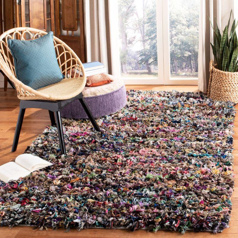 6' x 9' Grey and Multicolor Handmade Shag Area Rug