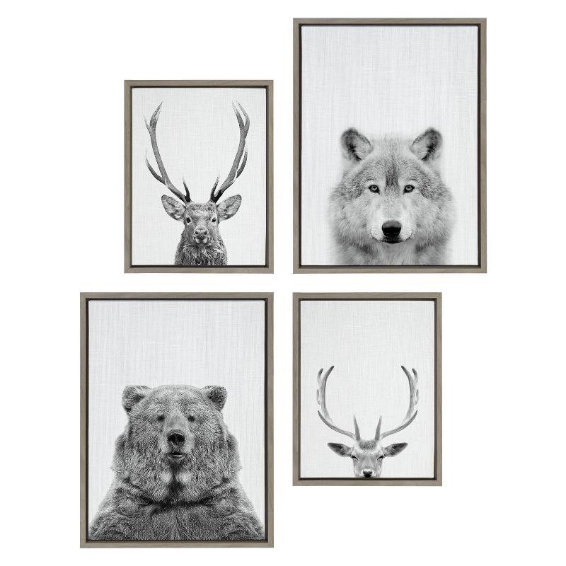 Kate & Laurel All Things Decor (Set of 4) Sylvie Deer Wolf Bear European and Cervus Elaphus Red Deer WallArts by Simon Te of Tai Prints