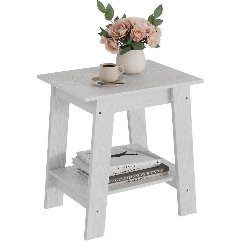 Nasitip 2-Tier End Table, Small Side Table, Nightstand with Storage Shelf, Narrow Side Table for Small Spaces(White)