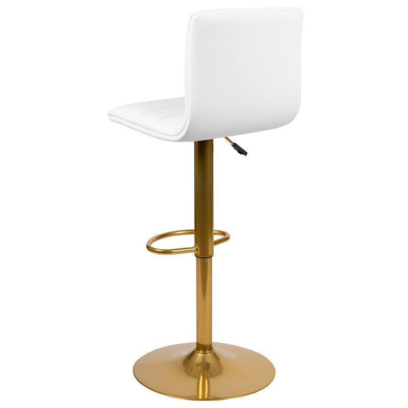 Flash Furniture Modern White Vinyl Adjustable Bar Stool with Back, Counter Height Swivel Stool with Gold Pedestal Base, Set of 2