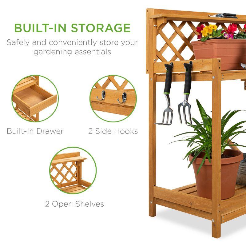 Best Choice Products Outdoor Wooden Garden Potting Bench, Workstation Table w/ Cabinet Drawer, Open Shelf