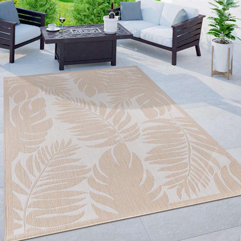 World Rug Gallery Floral Leaves Textured Flat Weave Indoor/Outdoor Area Rug - NATURAL 7'10"X10'