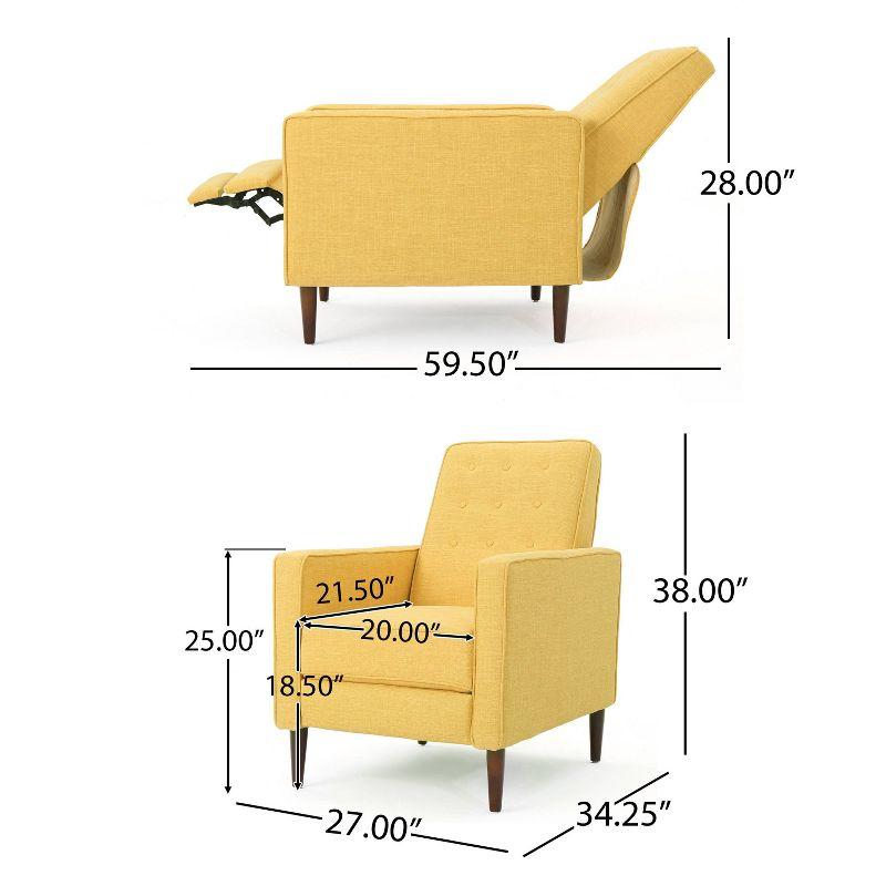 Mervynn Mid-Century Recliner - Muted Yellow - Christopher Knight Home: Beech Wood Legs, Tufted Back