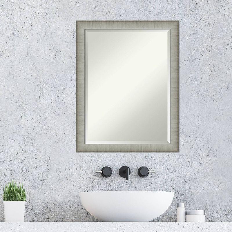 21" x 27" Elegant Brushed Framed Bathroom Vanity Wall Mirror Pewter - Amanti Art: Modern Rectangular Polystyrene Frame, Wall Mounted