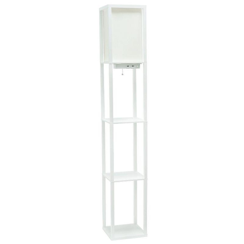 Creekwood Home Classix 62.5" 3-Tier Storage Floor Lamp with Charging Ports and Outlet White