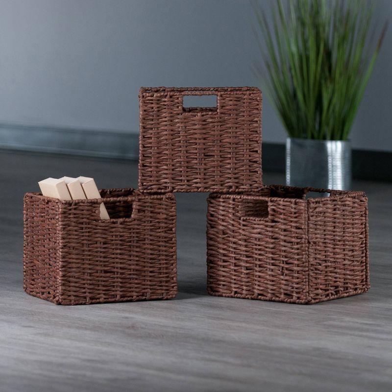 Winsome 3pc Tessa Woven Rope 3 Small Basket Set Walnut: Paper Rope Storage, Square Shape, Spot Clean