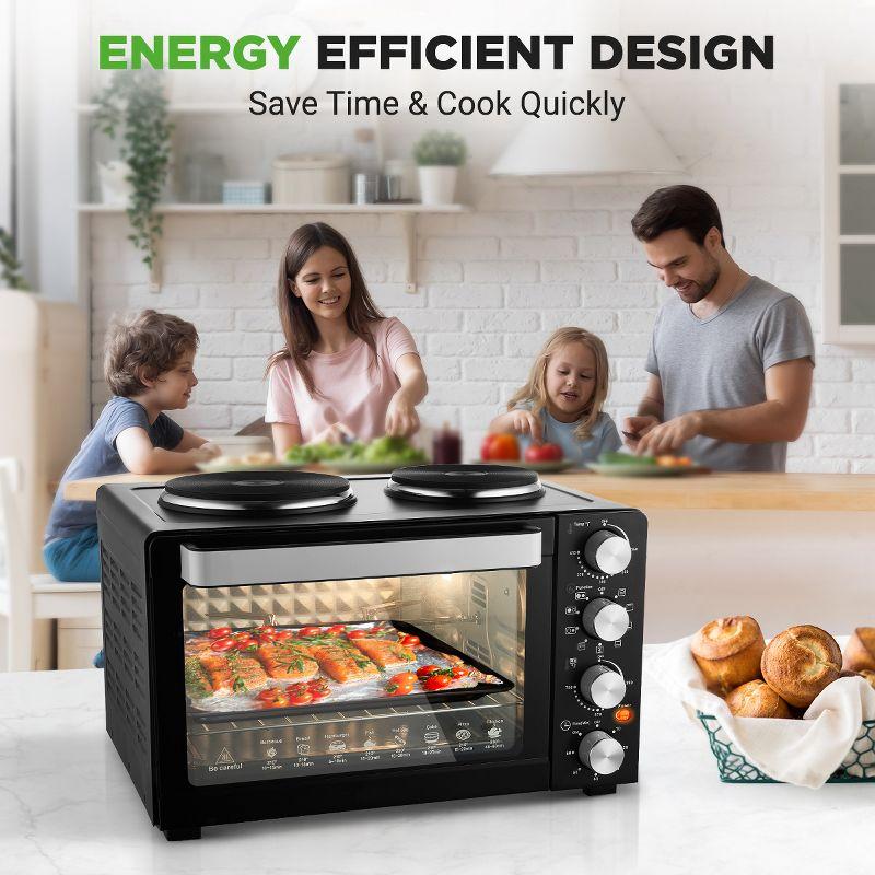 NutriChef 30+ Quart Countertop Convection Oven Cooker - 1500W Heating, Rotisserie, Dual Hot Plates, 120V - Black