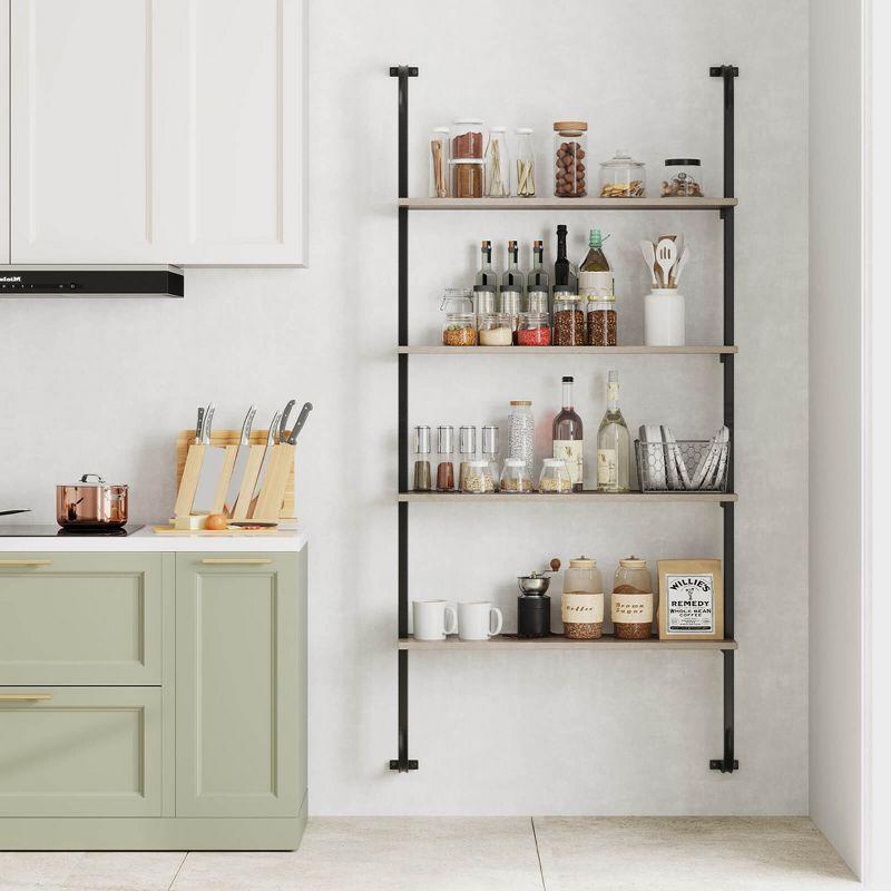 Costway 1 PCS 4-Tier Wall-mounted Ladder Shelf Display Bookshelf with Heavy-duty Metal Frame
