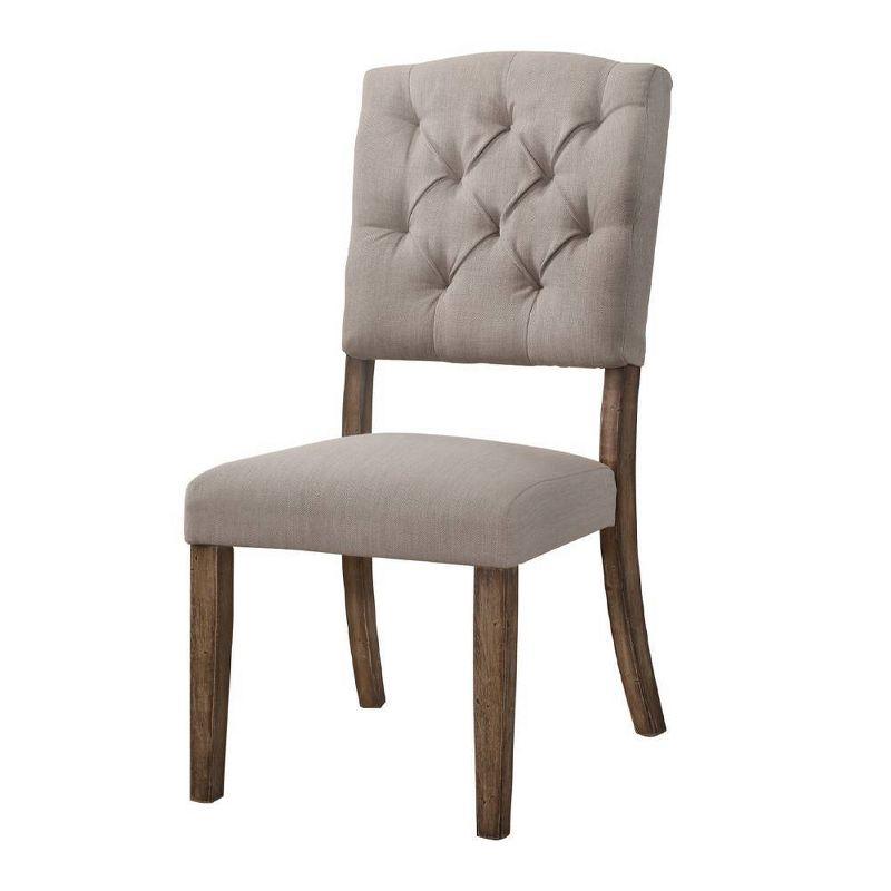 Set 2 19" Bernard Dining Chairs Linen/Weathered Oak - Acme Furniture: Curved Back, Tufted Cushion