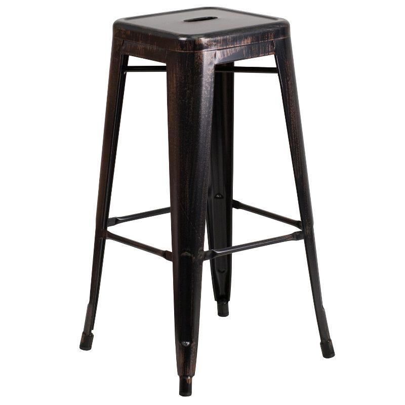 Retro-Modern Black-Antique Gold Metal Bar Table & 4 Stools Set