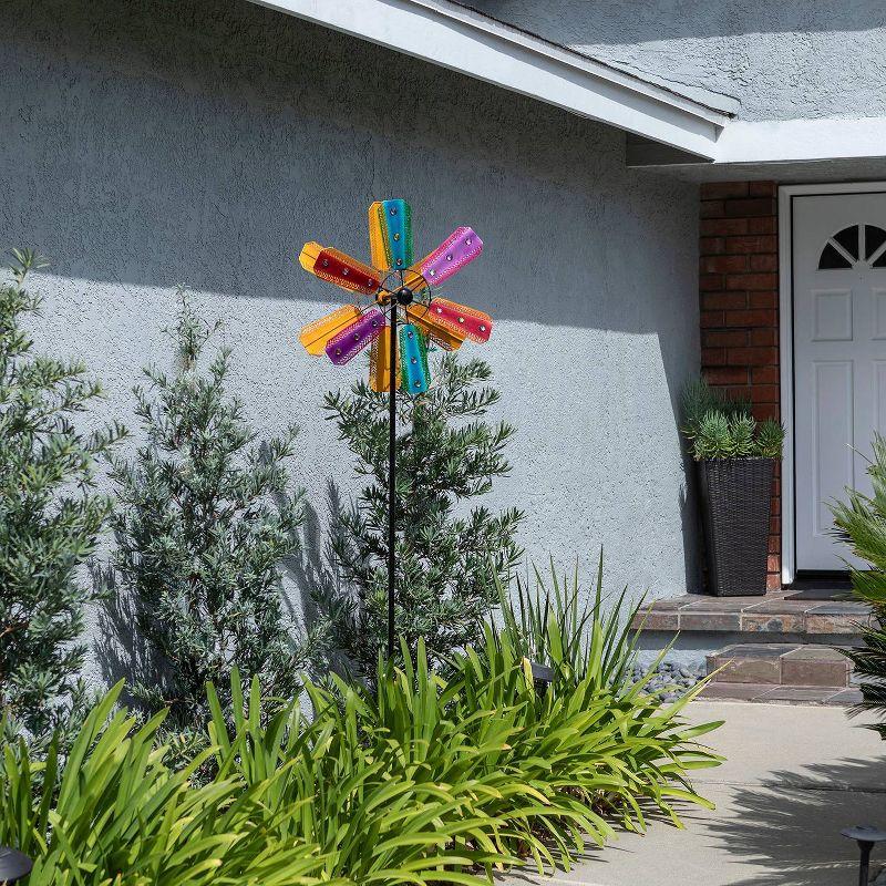 Colorful Bejeweled Metal Windmill Spinner Garden Stake - Alpine Corporation: Decorative Yard Art, Iron Crafted, Multicolored Gems