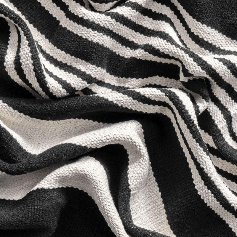 Black and White Striped Cotton Flatweave 8' x 10' Rug