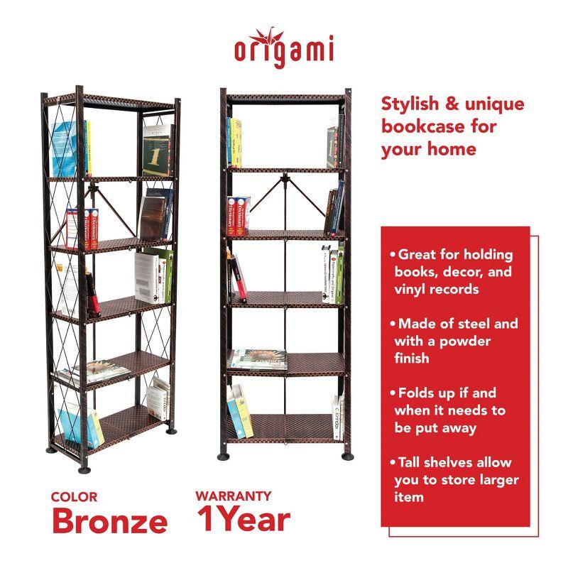 Origami 6 Tier Classic Stamped Steel Bookcase Organizer Storage Rack