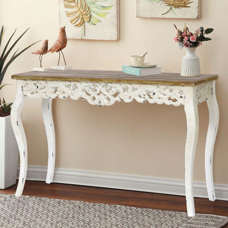 LuxenHome Victorian Off White and Natural Wood Console and Entry Table Off-White