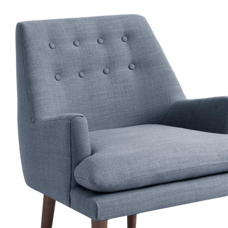 Mid-Century Blue Upholstered Wood Accent Chair