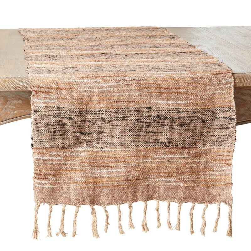 Brown Cotton Fringed Stripe Table Runner, 23" x 19"