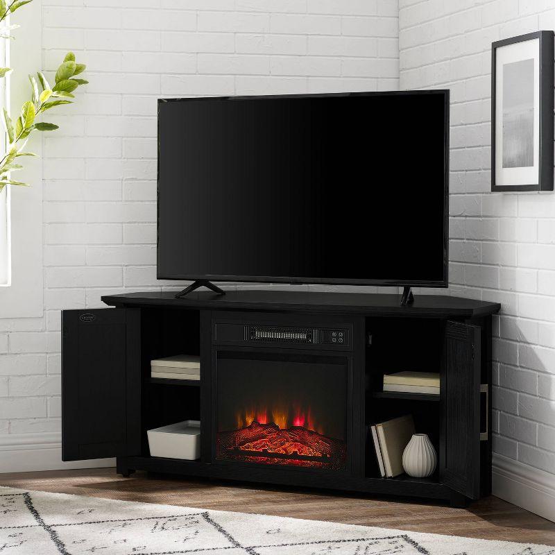 Crosley Camden Corner TV Stand for TVs up to 50" with Fireplace Black : Mid-Century Modern, Adjustable Shelves, Cable Management