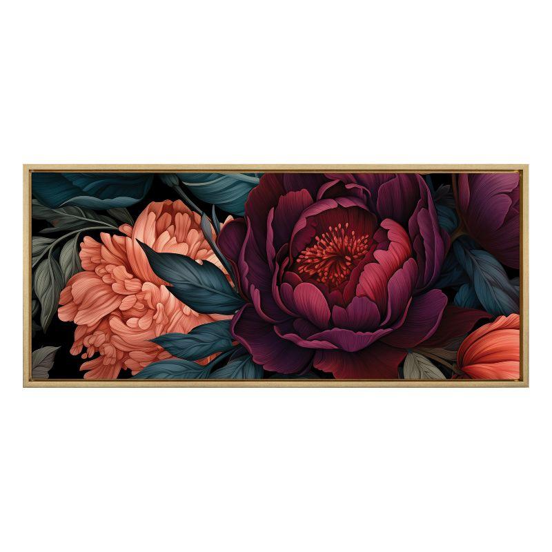 Kate & Laurel All Things Decor 18"x40" Sylvie Dark Academia Floral in Rich Jewel Tones Framed by The Creative Bunch Studio