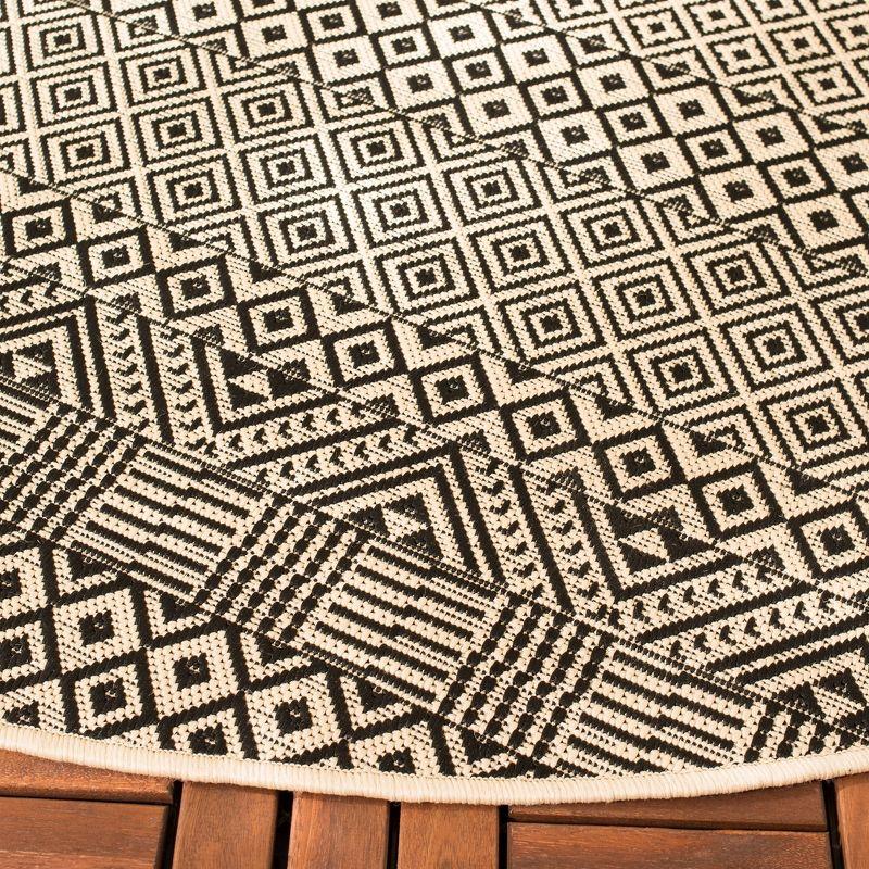 Naomi Aztec Non-slip Round Black and Beige Indoor/Outdoor Rug