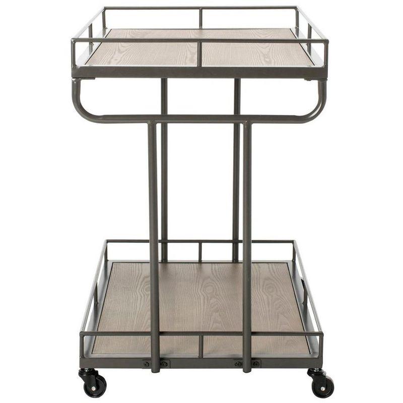 Transitional Silver Rectangular Bar Cart with Tiered Shelves